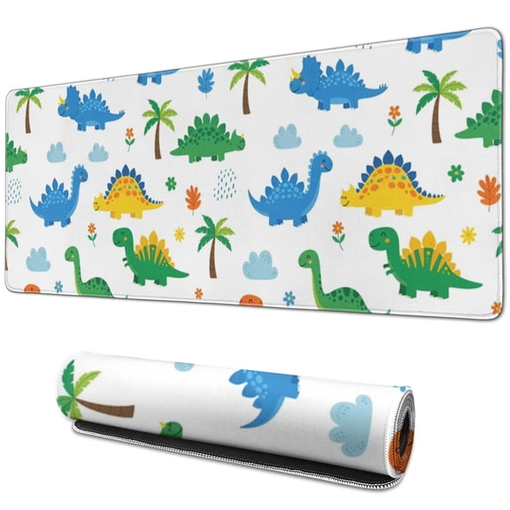 Long Mouse Pads for Desk,White Dinosaurs Palms Clouds Pattern Desk Mats on Top Of Desks, Desk Mouse Pad Extra Large with 3mm Non-Slip Base and Stitched Edge for Gaming,Office,Work,Home 31.5"x11.8"