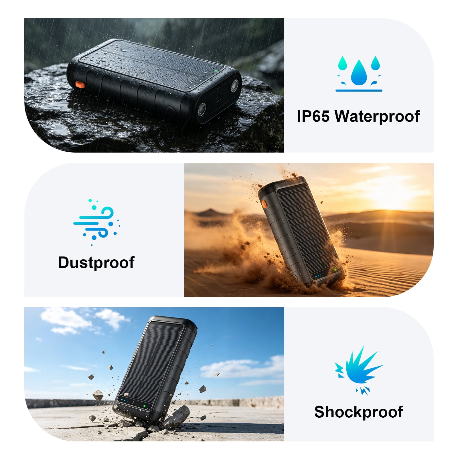 SOLPOWBEN 59800mAh Solar Power Bank, Portable 3-in-1 Wireless Charger, 20W Fast Charging External Battery Pack with Hand Crank, 6 Outputs, Dual Flashlight for Hiking Camping Essentials
