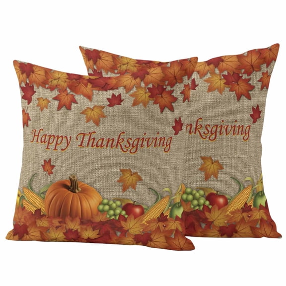 Thanksgiving Maple Outdoor Waterproof Pillow Covers, Fall Pumpkin Leaves Farmhouse Retro Brown Decorative Square Throw Pillowcase Sofa Cushion Sham for Patio/Couch/Chair, 16"x16" 2 Pack