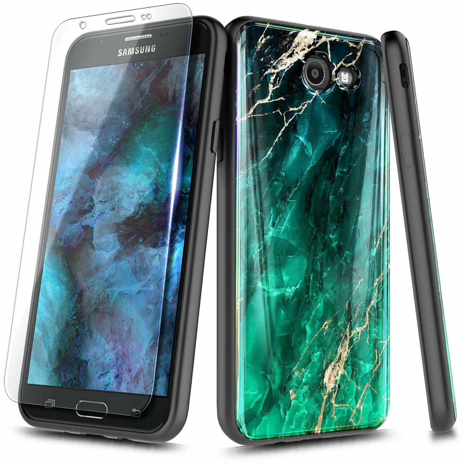 For Samsung Galaxy J3 Prime Case J3 Luna Pro J3 Emerge J3 Eclipse J3 Mission J3 17 Sm 327 With Tempered Glass Screen Protector Ultra Slim Thin Glossy Stylish Gold Glitter Marble Cover Emerald Walmart Com