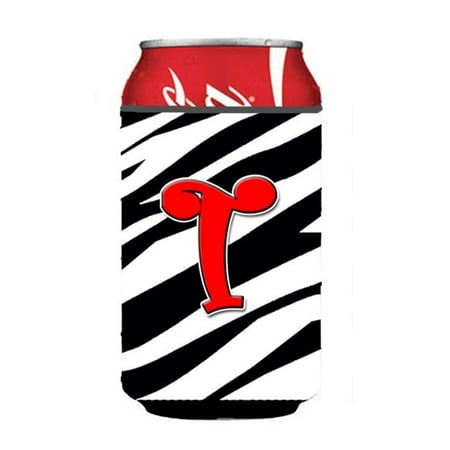 

Letter T Initial Monogram - Zebra Red Can Or Bottle Hugger