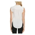 thumbnail image 2 of DKNY Womens White Ruffled Sleeveless Bib Neck Blouse Petites Size: PL, 2 of 2