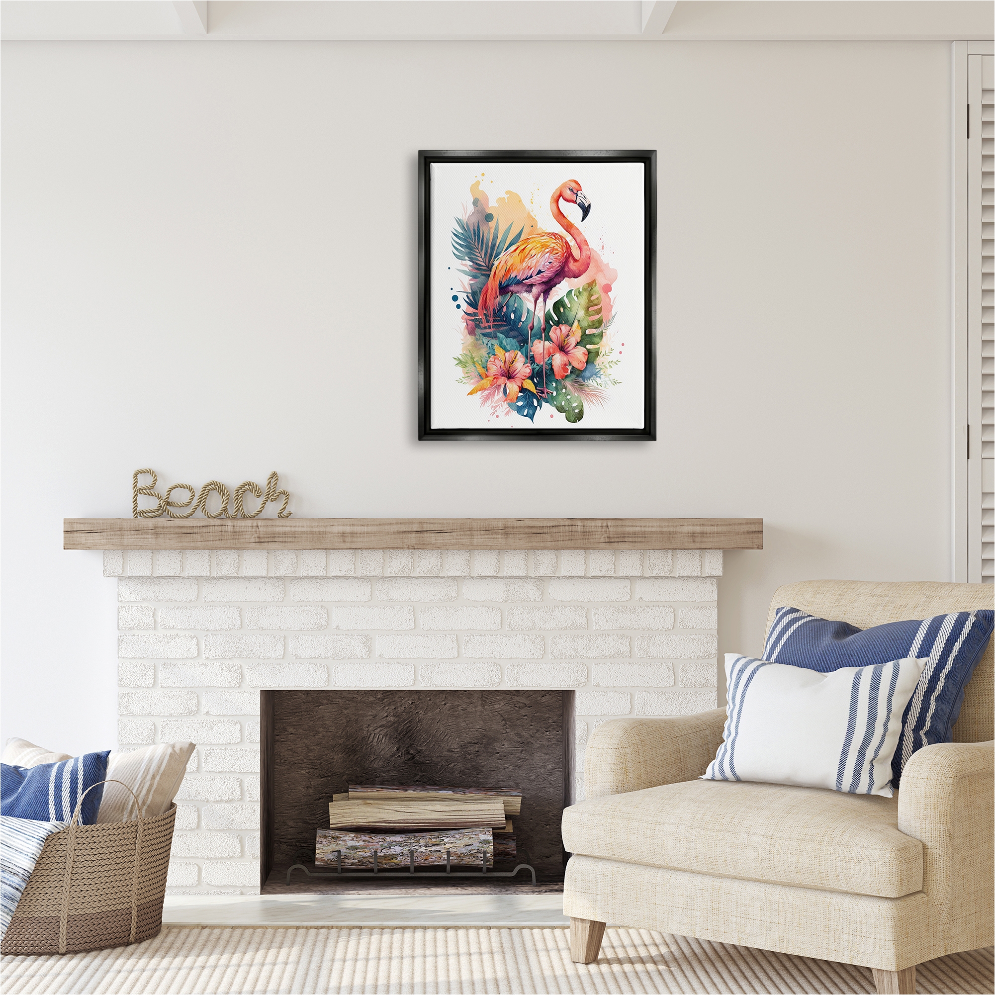 Stupell Industries Modern Tropical Flamingo Animals & Insects Painting Black Floater Framed Canvas Art Print Wall Art, 25 x 31