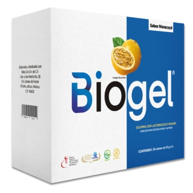 Biogel Gelatina con Lactibacilos e Inulina Sabor Maracuyá 28 sobres blanco
