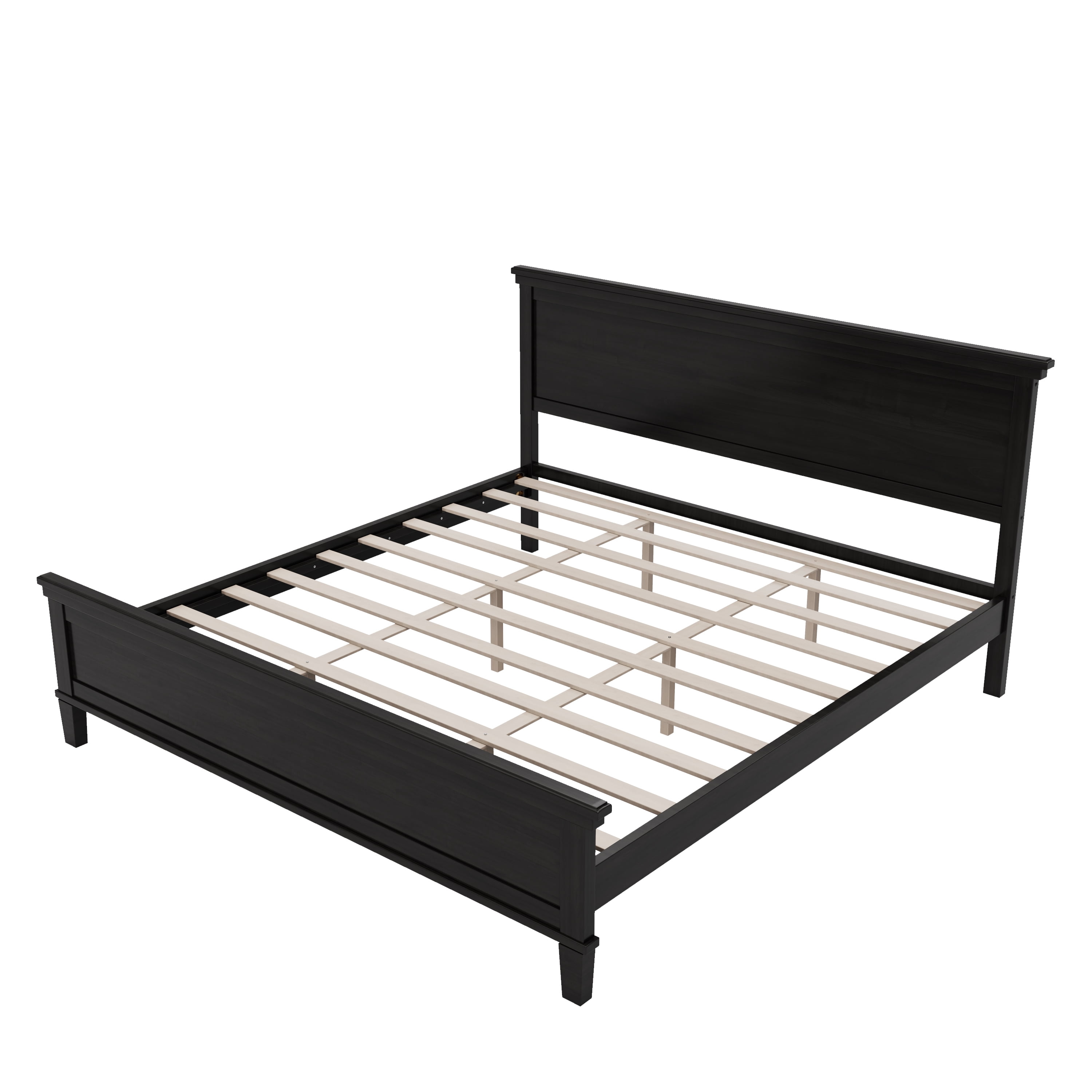 Euroco Wooden King Size Mid-Century Platform Bed, Charcoal Black