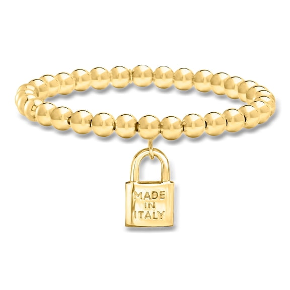 Ross-Simons Italian 6mm 18kt Gold Over Sterling Bead Stretch Bracelet With "Made in Italy" Lock Charm, Women's, Adult