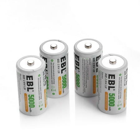 EBL 4 Pack 1.2v R14 Size C Rechargeable Batteries 5000mAh Ni-MH Battery for Flashlight Toys (Best Batteries For Camera Flash)