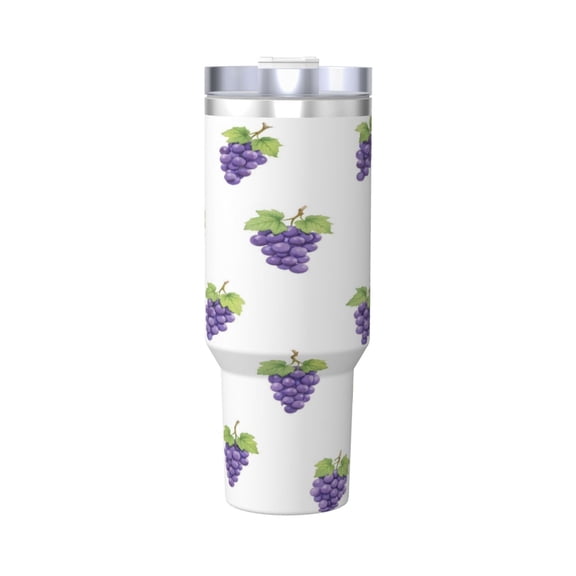 Grape Pattern Cup Insulated Tumbler Stainless Steel Vacuum Travel Mug 40 oz with Handle and Straw Lid