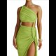 thumbnail image 2 of Conjuntos de Vestidos de Noche Asimétricos con Abertura Alta para Playa y Verano para Mujer Verde L, 2 of 6