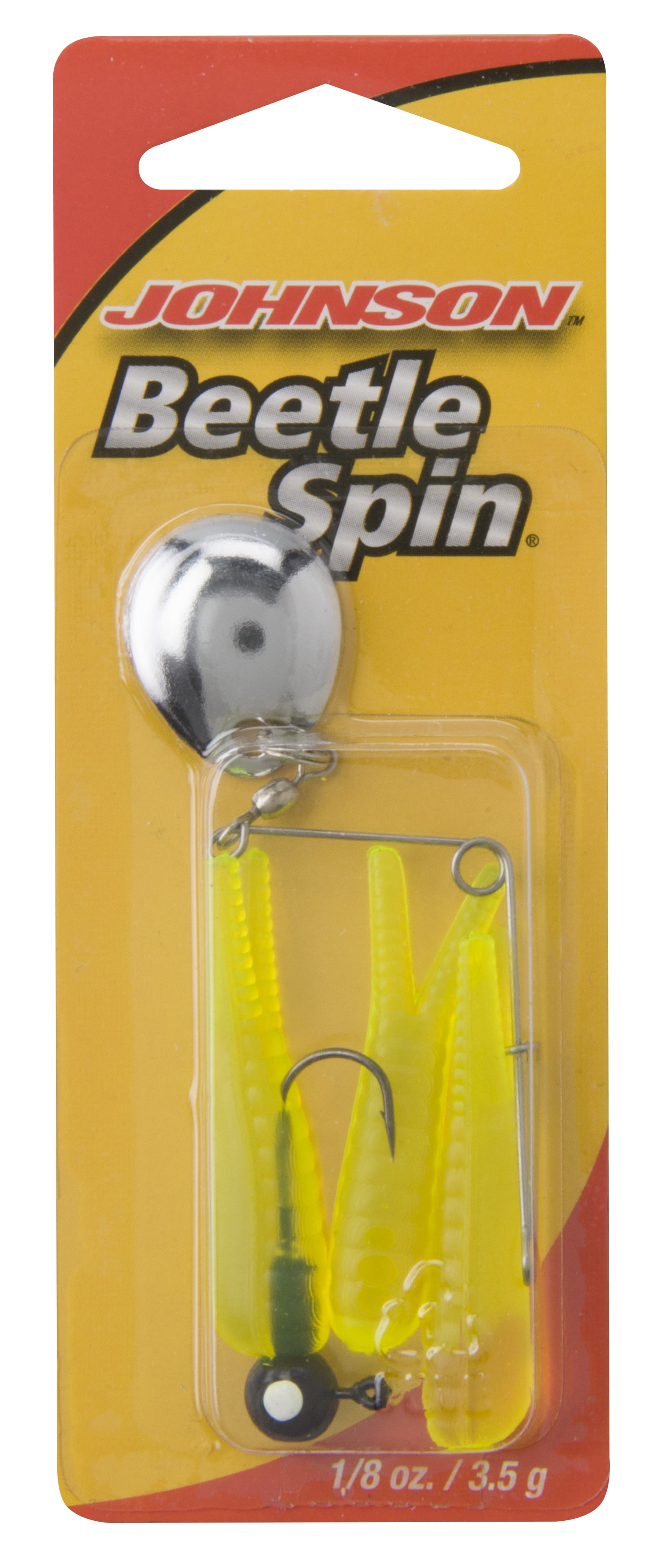 (2 pack) Johnson Original Beetle Spin Fishing Lure, Fluorescent Chartreuse, 1.5 in