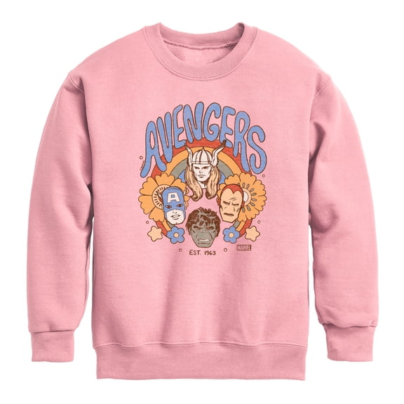 Avengers - Floral - Youth Boys Crew Fleece Sweatshirt