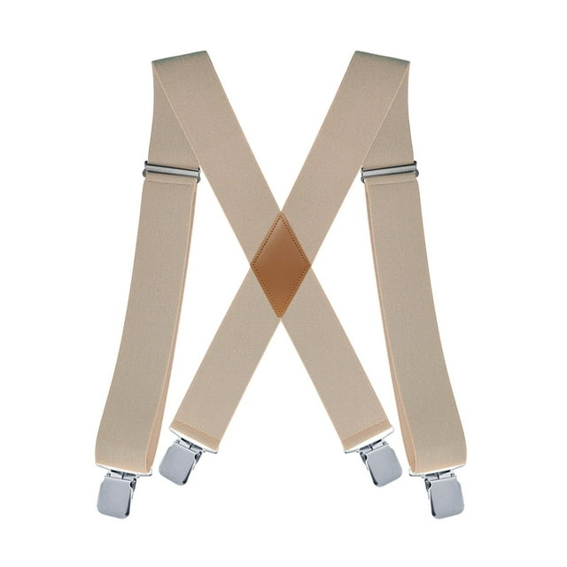 Men's Suspenders Elastic Straps 5cm Wide Vintage Braces X Type with 4 Clips for Beige