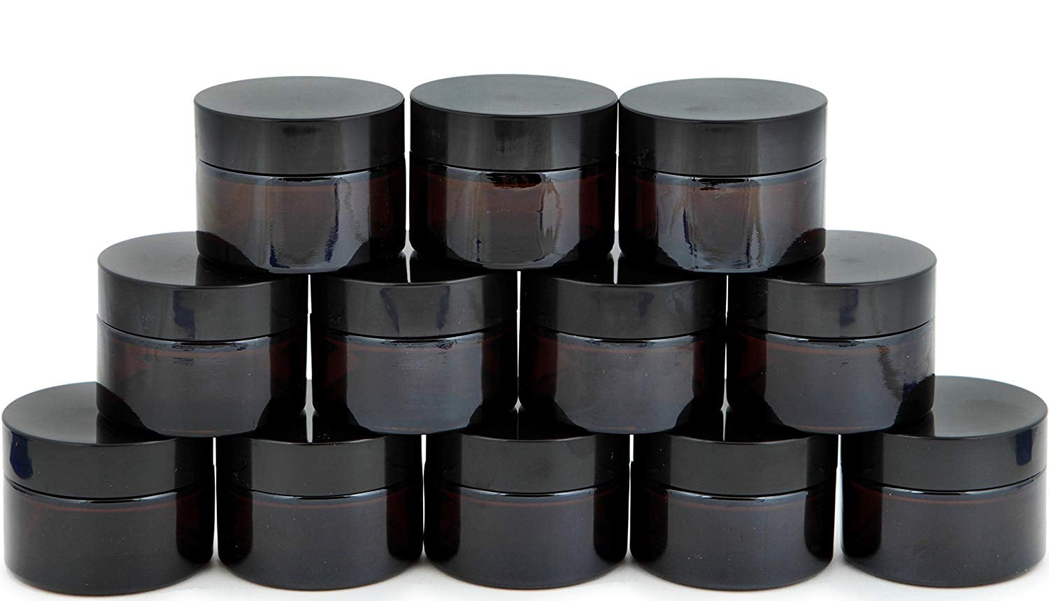 with Black Lids Amber 8 pack Vivaplex 8 ounce Round Glass Jars 