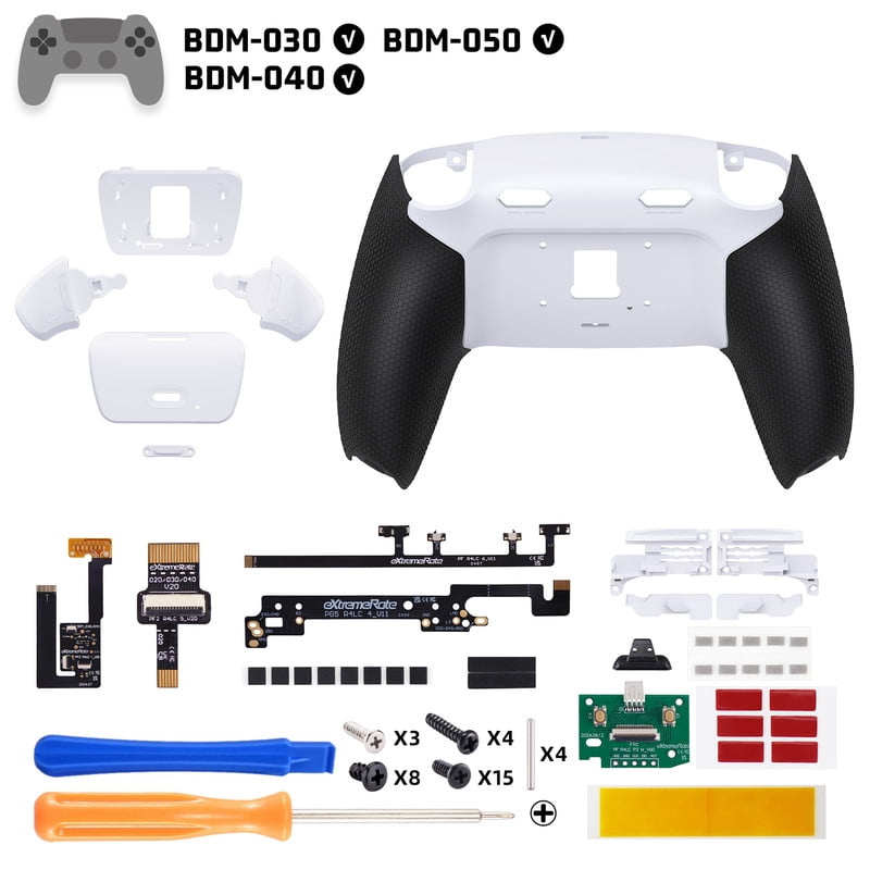 eXtremeRate RISE Plus MAX Back Paddles Kit with Clicky Trigger Stops & Rubberized Grip for PS5 Controller BDM-030 040 050, White Remappable Back Buttons Kit for PS5 Controller - White Black