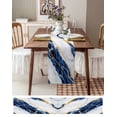 thumbnail image 3 of ERUNPONLY Marble Blue Table Runner - 48 Inch Long Gold Foil Ceramic Style Cracks Scratches Cotton and Linen Blended Dress Scarves Farmhouse Table Runner for Kitchen Dining, Coffee Table, 13"x48", 3 of 8