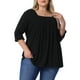 thumbnail image 1 of Blusas de mujer de tallas grandes Agnes Orinda, de manga larga, con cuello cuadrado, sueltas, con pliegues, estilo túnica, 1X, negras, 1 of 6