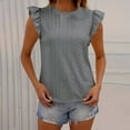 thumbnail image 2 of Chbgutlmr Women T Shirts Eyelet Crewneck Ruffle Cap Sleeve Fitting Comfy Breathable Casual Summer Tops, 2 of 8
