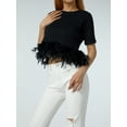thumbnail image 3 of Coduop Women Feather Crop Tops Faux Fur Trim Short Sleeve T-Shirts Summer Top, 3 of 6