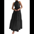 thumbnail image 2 of Vestido Maxi Floral de Verano para Mujer, Sin Mangas, Cuello Halter, Volantes Sueltos, Bohemio con Cinturón Negro L, 2 of 9
