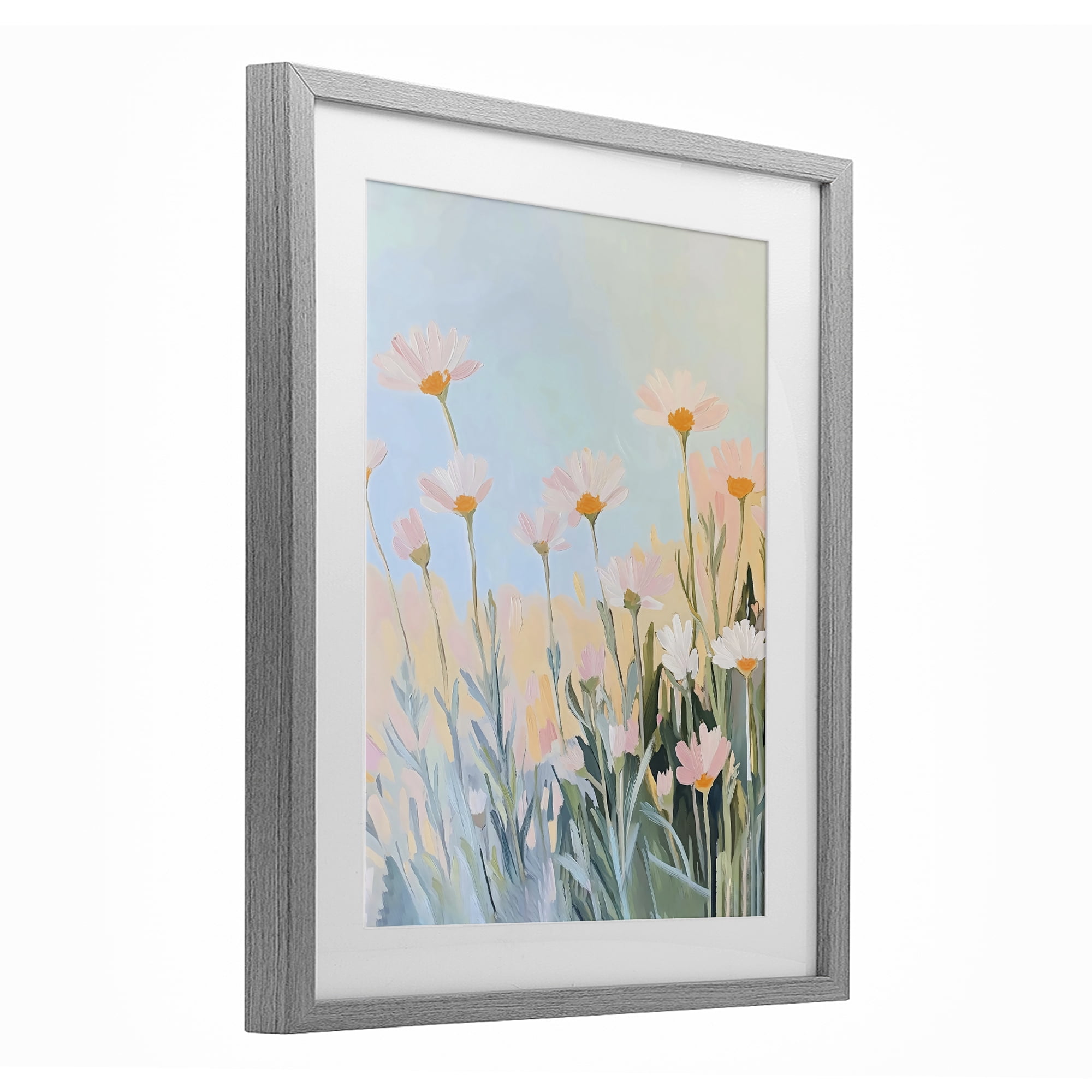 Stupell Industries Pastel Meadow Daisies at Dawn Gray Framed Print Under Glass, design by The Prints Vibe