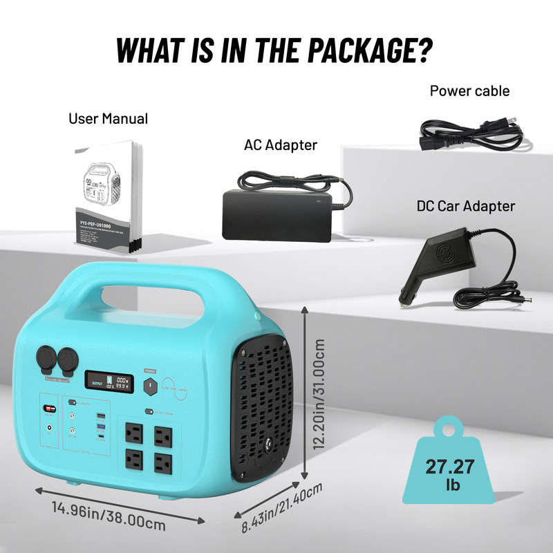 1000W Portable Solar Generator, 1024Wh LiFePO4 Battery Power Station with 120V AC Outlets, Backup Power Supply for Camping, Outdoor Travel, RV, and Home Emergency - Blue
