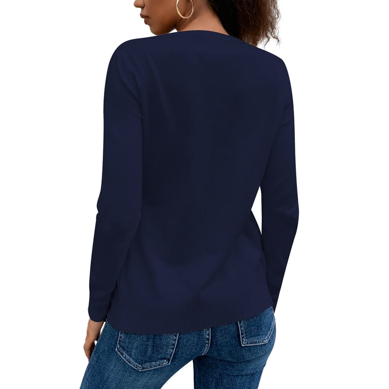 A.Jesdani Women's Soft Knit Cardigan Sweater | Button Down, Crew Neck, Long Sleeve, Slim Fit - Blue, Regular & Plus Sizes