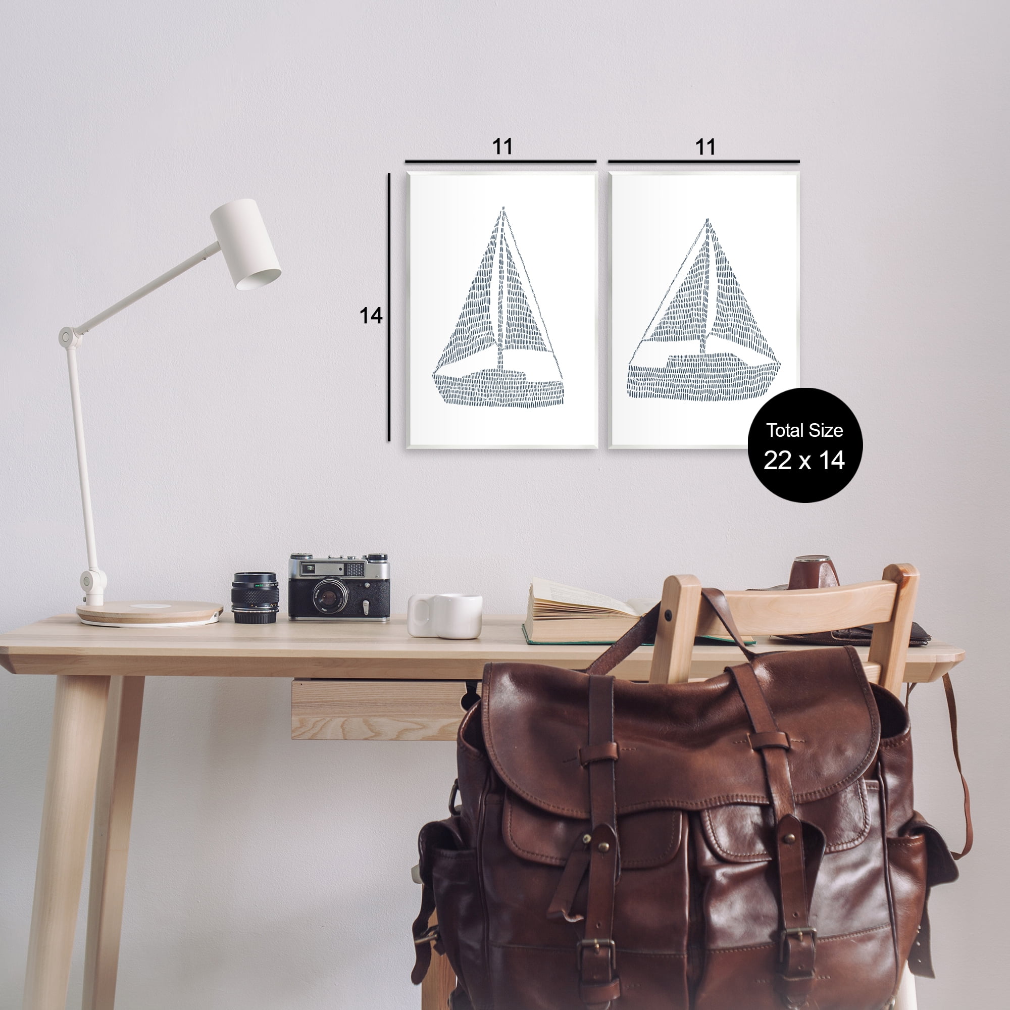 Stupell Industries Simple Lines Nautical Sailboats Nautical & Beach Painting Unframed Art Print Wall Art, 11 x 14, Set of 2