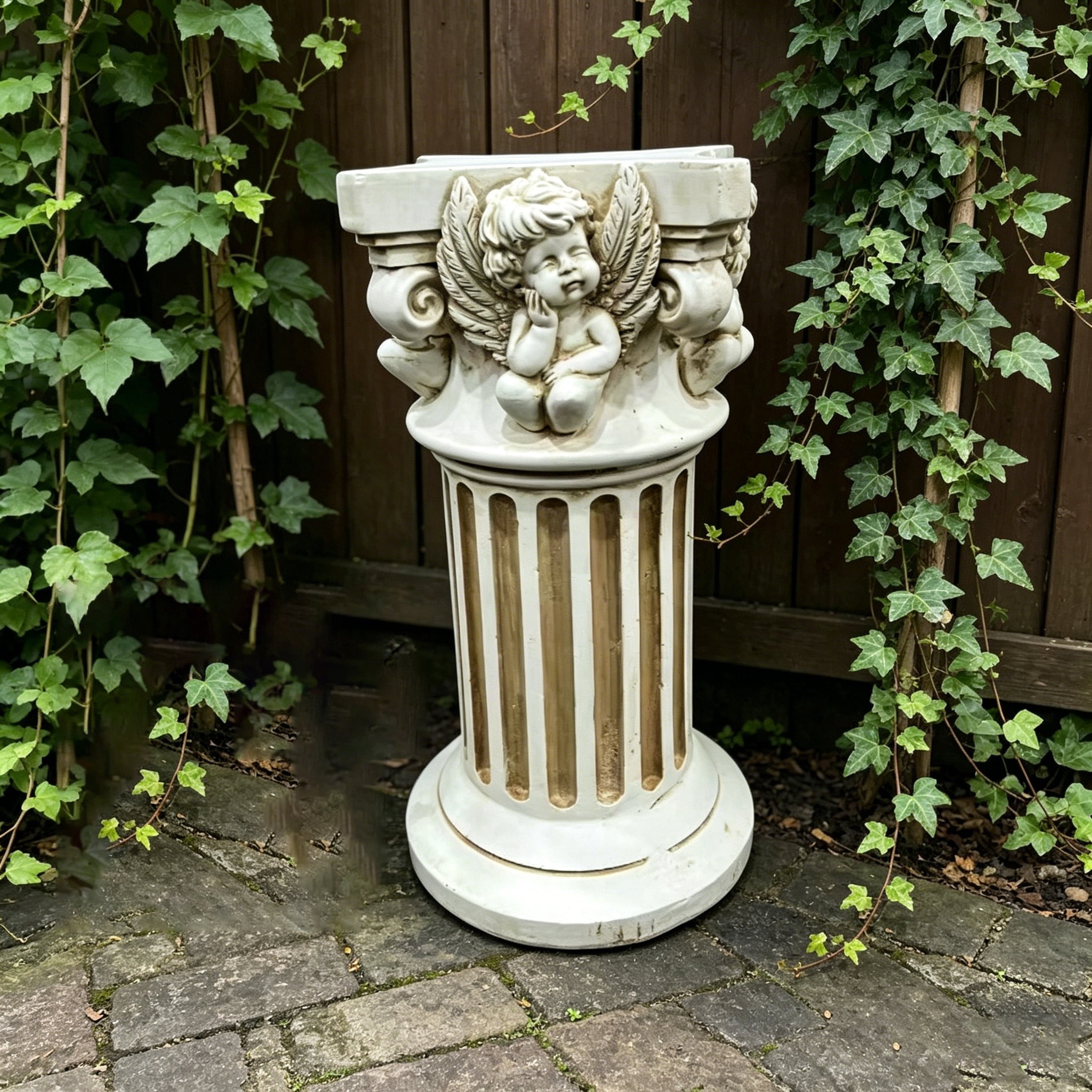GDF Studio 18" Ancient Vintage Angel Carved Roman Column Pedestal, Garden Display Stand for Statues & Ornaments