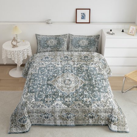 Erosebridal Damask Flower Comforter Sets Twin Size, Tribal Comforters & Duvets, Retro Boho Style Reversible Duvet Insert, Super Cozy Room Decoration, 2-Piece
