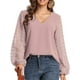 thumbnail image 2 of Blusa de gasa para mujer Swiss Dot Casual Cuello redondo Manga larga Pom Pom Camisas Tops XBTCLXEBCO Rosa, Chico, 2 of 6
