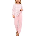 thumbnail image 2 of THDHVS Toddler Outfits for Girls,Unisex Kids Plaid Round Neck Long Sleeve Top Pants Thermal Underwear Pajama Spring Summer 2 Piece,Girls' Clothing Sets Pink 3-4 Years, 2 of 7