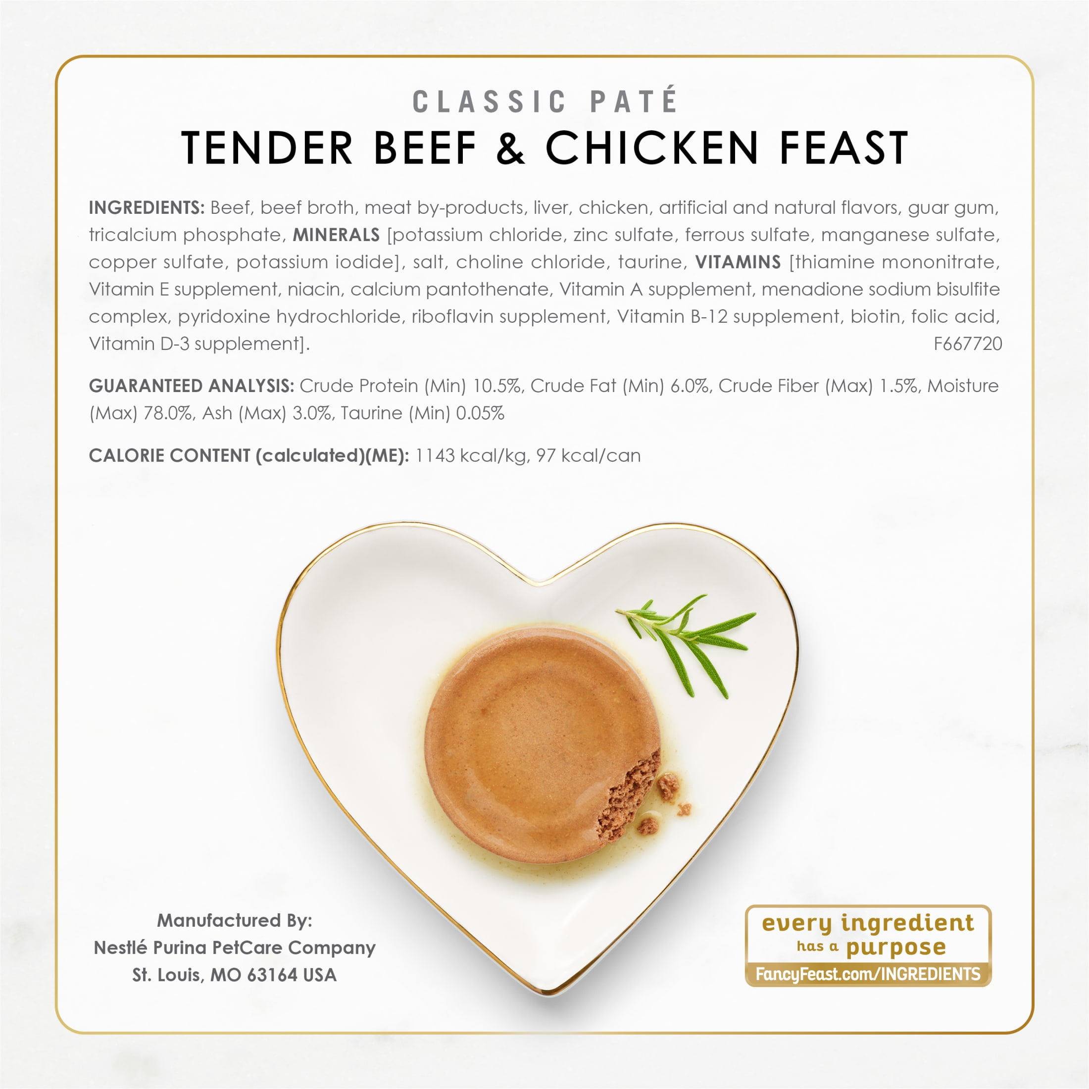 Purina Fancy Feast Classic Pate Food, Wet Cat Food, Poultry & Beef, 3 oz Cans