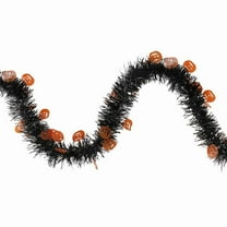 50 ft. x 4 in. Unlit Jack O Lanterns Halloween Tinsel Garland, Black & Orange