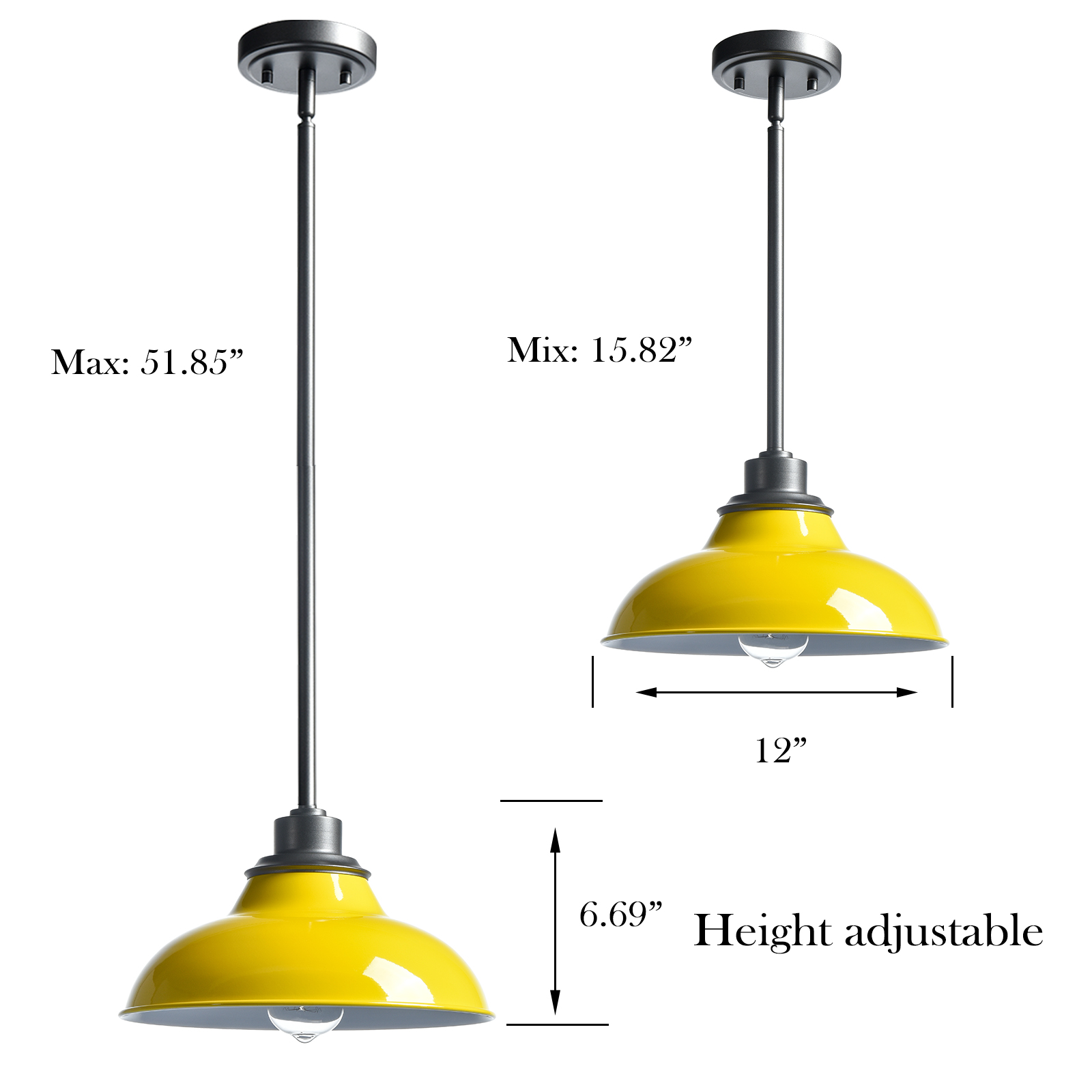 Claxy Yellow Barn Style Pendant Light Fixtures with Dark Grey Rods