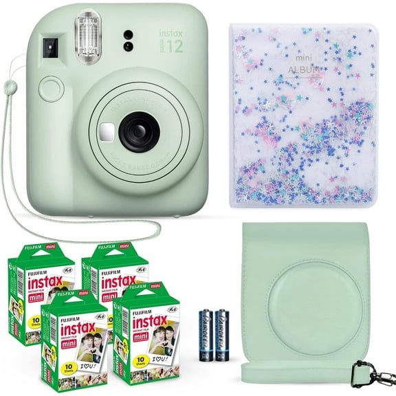 FUJIFILM Instax Mini 12 Built-in Flash Instant Film Camera, Bundle with Photo Album, Mint Green