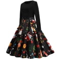thumbnail image 3 of BLTIBY Christmas Dress for Women Vintage Winter Fall Long Sleeve Round Neck 1950s Cocktail Pleated Dresses Knee-Length Evening Party Prom Outfits with Belt Black XXL, 3 of 7