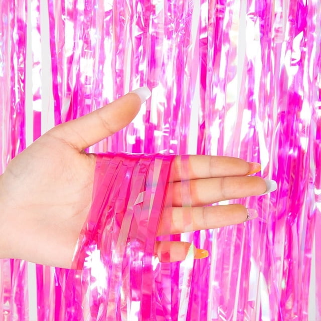 Nvzi Paquete de 2 fondos para fotomatón, lámina de aluminio transparente, cortina de película de arcoíris, fondo ambiental para fiesta de cumpleaños,decoraciones navideñas, rosa