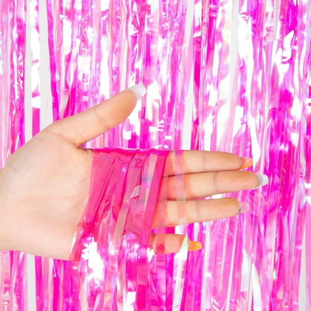 Nvzi Paquete de 5 telón de fondo de oropel de cortina de película de arcoíris transparente de aluminio para fiesta de cumpleaños, boda, graduación, decoraciones navideñas, rosa