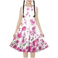 thumbnail image 2 of 4-14 Years Girls Dresses Ruffle Sleeves Summer Kids Cotton Casual Dress Round Neck Sleeveless Party Swing Festive Dress for Girls Pink B 7-8 Years, 2 of 6