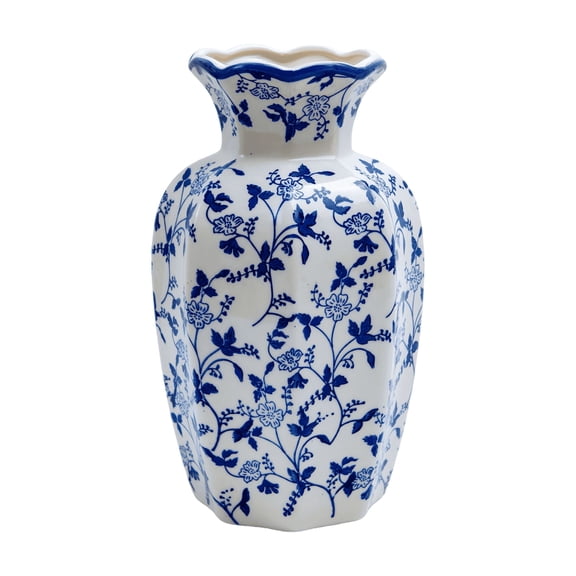 Blue and White Ceramic Vase, Decorative Flower Vase for Home Decor, Porcelain Style, 9.45 in Tall, NOVATRAX