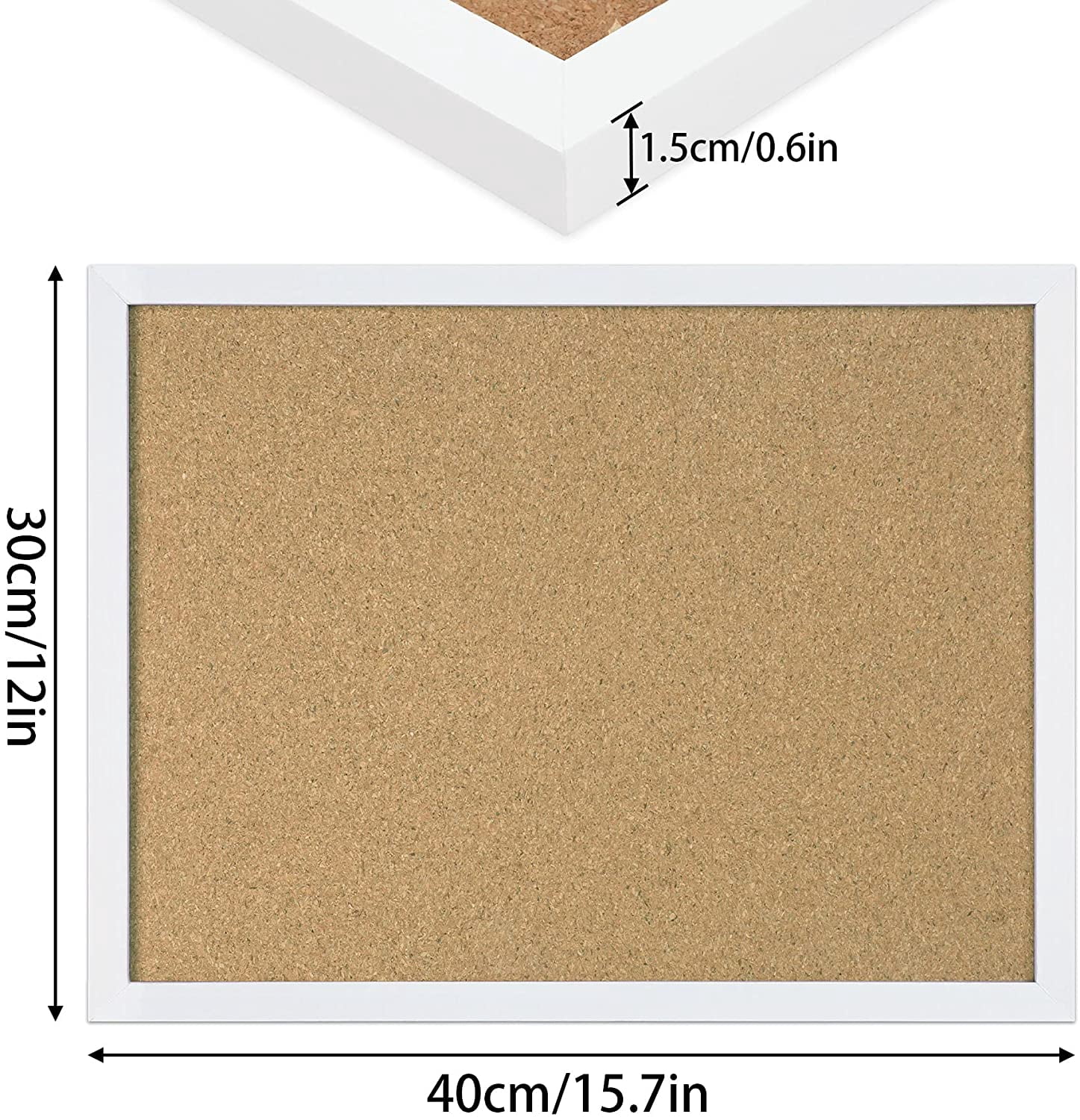 Cork Board Bulletin Board 15.7 x 12 Inches with Rectangle White Frame Hanging Pin for Office Home Message Board or Vision Board Decoration