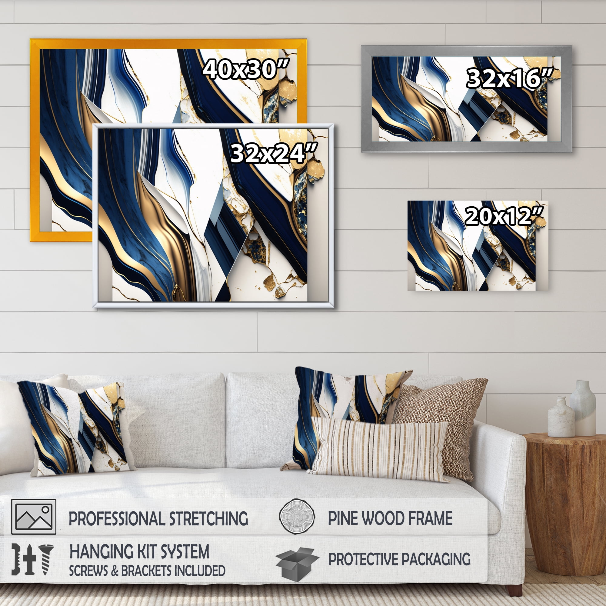Designart Abstract Geode Geometric Blue V Canvas Wall Art