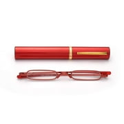 ZUVGEES Easy Carry Mini Compact Slim Reading GlassesLightweight Portable Readers with w/Pen Clip Tube Case (Red, 3.00)