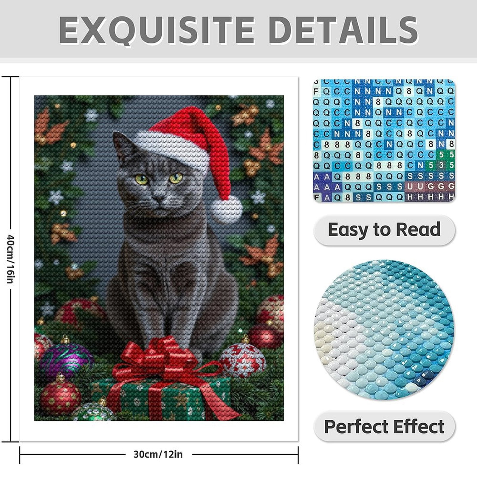 Diamond Art Kit for Adults, Christmas Cat Festive Decorations Diamond Painting for Adults Beginners, DIY Diamond Art Painting Kits, 5D Diamond Painting Crafts for Home Decor 12x16 Frameless