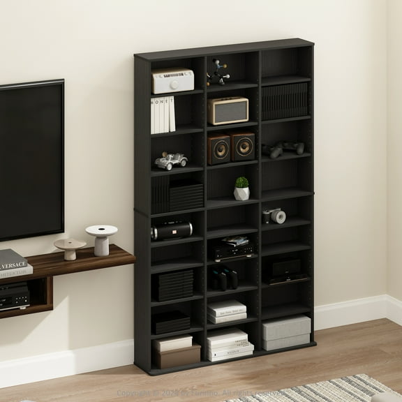 Furinno JAYA 24-Shelf Multimedia Media Storage Tower Rack with Adjustable Shelves, Americano
