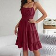thumbnail image 4 of Summer Dresses for Women Women's Sleeveless Square Neck Tiered Ruffle Smocked Waist Casual Summer Dress Spaghetti Strap Sleeveless Mini Solid M, 4 of 7