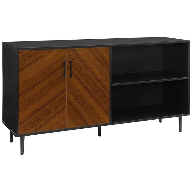Walker Edison Caye Modern 2-Door-Bookmatch Asymmetrical Console for-TVs up to 65 Inches, 58 Inch, Solid Black
