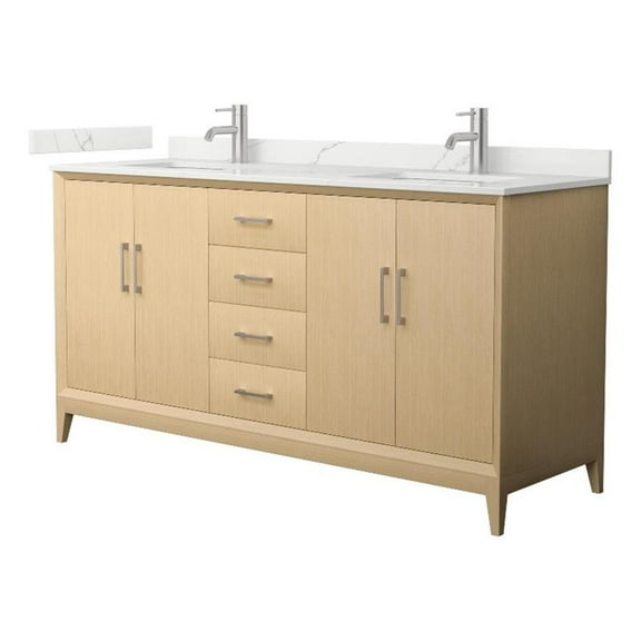 Janna 66" White Oak Double Vanity & Giotto Quartz Top (1-Hole) & Nickel Trim