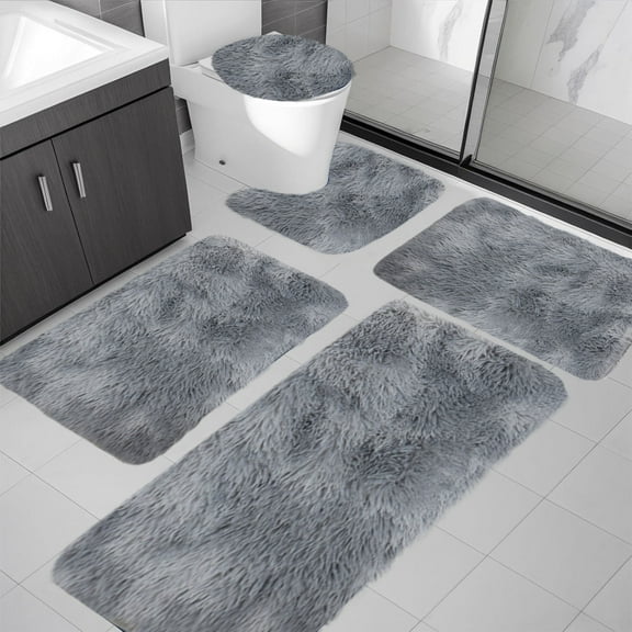Twfbrm 5 Piece Bathroom Rugs Set, Tie-Dye Shaggy Microfiber Bath Mat with Toilet Lid Cover and U-Shape Mat, Soft Non-Slip Plush Floor Mat, Water Absorbent Washable Shower Mat for Tub and Floor