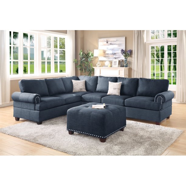 Living Room Furniture Modern Rolled arms Nailheads Reversible Sectional